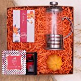 Hediye Kutusu & Metal Frenchpress, Bitki Çayı, Candleaf Yıldız Mum, Çikolata 