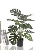 Yapay Çiçek Monstera Deve Tabanı Metal Mat Siyah Saksılı Yapay Bitki Salon Çiçeği