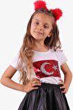 Breeze Kız Çocuk Tişört Pullu Ay Yıldızlı 6-14 Yaş, Beyaz