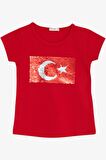Breeze Kız Çocuk Tişört Türk Bayraklı 4-14 Yaş, Kırmızı
