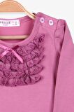 Breeze Kız Çocuk Uzun Kollu Tişört Güpürlü Fiyonklu 6 Ay-8 Yaş, Mürdüm