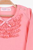 Breeze Kız Bebek Uzun Kollu Tişört Güpürlü Fiyonklu 6 Ay-8 Yaş, Somon