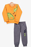Breeze Erkek Bebek Eşofman Takımı Dinozor Baskılı 9 Ay-3 Yaş, Hardal Sarı