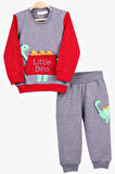 Breeze Erkek Bebek Eşofman Takımı Dinozor Baskılı 9 Ay-4 Yaş, Koyu Gri Melanj