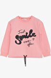 Breeze Kız Çocuk Sweatshirt İncili Taşlı Beli Bağcıklı 6-12 Yaş, Pudra