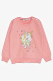 Breeze Kız Çocuk Sweatshirt Baskılı Pullu Unicorn 2-6 Yaş, Somon