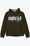 Breeze Erkek Çocuk Yazı Baskılı Sweatshirt 9-16 Yaş, Haki Yeşil