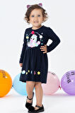 Breeze Kız Çocuk Uzun Kollu Elbise Unicorn Baskılı 1.5-5 Yaş, Lacivert