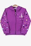 Breeze Kız Çocuk Hırka Kolları Desenli Baskılı 1-4 Yaş, Mor