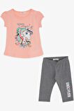 Breeze Kız Çocuk Kapri Taytlı Takım Unicorn 2-6 Yaş, Somon