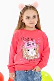Breeze Kız Çocuk Sweatshirt Köpekcik Baskılı 3-7 Yaş, Mercan