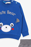 Breeze Erkek Bebek Eşofman Takımı Ayıcıklı Nakışlı 9 Ay-3 Yaş, Saks Mavisi