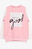 Breeze Kız Çocuk Sweatshirt Simli Yazı Baskılı 8-14 Yaş, Somon Melanj