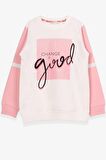 Breeze Kız Çocuk Sweatshirt Simli Yazı Baskılı 8-14 Yaş, Ekru