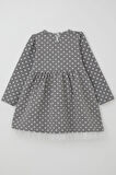 Breeze Kız Çocuk Uzun Kollu Elbise Puantiyeli Beyaz Çiçekli 3-7 Yaş, Gri