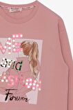 Breeze Kız Çocuk Sweatshirt Pullu Kız Baskılı 8-14 Yaş, Somon