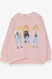 Breeze Kız Çocuk Sweatshirt Pullu Kız Baskılı 3-8 Yaş, Somon Melanj