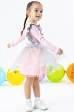Breeze Kız Çocuk Uzun Kollu Elbise Ponponlu Tüllü 1.5-5 Yaş, Pudra