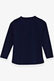 Breeze Kız Çocuk Uzun Kollu Tişört Taşlı Yazı Baskılı 6-12 Yaş, Lacivert