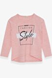 Breeze Kız Çocuk Uzun Kollu Tişört Taşlı Yazı Baskılı 6-12 Yaş, Somon Melanj