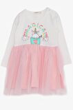 Breeze Kız Çocuk Uzun Kollu Elbise Unicorn Baskılı 1.5-5 Yaş, Ekru
