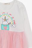 Breeze Kız Çocuk Uzun Kollu Elbise Unicorn Baskılı 1.5-5 Yaş, Ekru