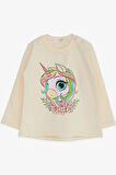 Breeze Kız Çocuk Uzun Kollu Tişört Unicorn Baskılı 1.5-5 Yaş, Krem