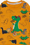 Breeze Erkek Bebek Eşofman Takımı Dinozor Baskılı 9 Ay-3 Yaş, Hardal Sarı