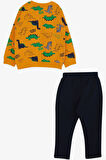 Breeze Erkek Bebek Eşofman Takımı Dinozor Baskılı 9 Ay-3 Yaş, Hardal Sarı