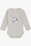 Breeze Erkek Bebek Çıtçıtlı Body Köpekcik Baskılı 9 Ay-3 Yaş, Açık Gri Melanj