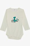 Breeze Erkek Bebek Çıtçıtlı Body Sevimli Dinozor Baskılı 9 Ay-3 Yaş, Ekru