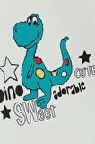 Breeze Erkek Bebek Çıtçıtlı Body Sevimli Dinozor Baskılı 9 Ay-3 Yaş, Ekru