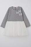 Breeze Kız Çocuk Uzun Kollu Elbise Tüllü Fiyonklu 1.5-5 Yaş, Açık Gri Melanj