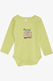 Breeze Erkek Bebek Çıtçıtlı Body Avcı Kedicik Baskılı 9 Ay-3 Yaş, Fıstık Yeşili