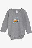 Breeze Erkek Bebek Çıtçıtlı Body Küçük Tamirci 9 Ay-3 Yaş, Koyu Gri Melanj