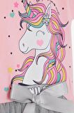 Breeze Kız Çocuk Elbise Unicorn Baskılı Tüllü Fiyonklu 3-8 Yaş, Pembe