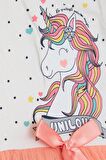 Breeze Kız Çocuk Elbise Unicorn Baskılı Tüllü Fiyonklu 3-8 Yaş, Ekru