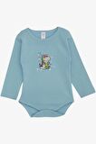 Breeze Erkek Bebek Çıtçıtlı Zıbın Body Dinozor Baskılı 9 Ay-3 Yaş, Petrol Mavisi