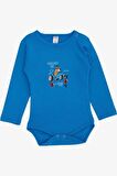 Breeze Erkek Bebek Çıtçıtlı Zıbın Body Havalı Ayıcık Baskılı 9 Ay-3 Yaş, Saks Mavisi