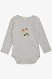 Breeze Erkek Bebek Çıtçıtlı Zıbın Body Şoför Hayvancık Baskılı 9 Ay-3 Yaş, Açık Gri Melanj