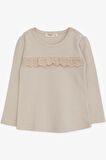 Breeze Kız Çocuk Uzun Kollu Tişört Güpürlü 1-4 Yaş, Bej