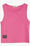 Breeze Kız Çocuk Askılı Tişört Armalı Taşlı 9-14 Yaş, Pembe