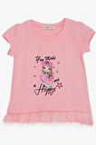 Breeze Kız Çocuk Tişört Sevimli Kız Baskılı Beli Güpürlü 1-4 Yaş, Pembe