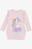 BREEZE Kız Çocuk Uzun Kollu Elbise Unicorn Baskılı 1.5-5 Yaş, Somon Melanj