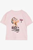 BREEZE Kız Çocuk Tişört Havalı Rockçı Kız Baskılı 9-16 Yaş, Pembe