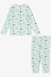 BREEZE Kız Çocuk Pijama Takımı Renkli Helikopter Desenli 1.5-5 Yaş, Su Yeşili