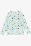 BREEZE Kız Çocuk Pijama Takımı Renkli Helikopter Desenli 1.5-5 Yaş, Su Yeşili