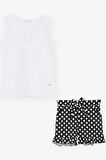 BREEZE Kız Çocuk Şortlu Takım Puantiyeli Fiyonklu Fırfırlı 4-8 Yaş, Beyaz