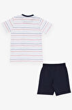 Breeze Girls & Boys Erkek Çocuk Şortlu Takım Çizgili Havalı Hayvancık Baskılı 1.5-5 Yaş, Beyaz