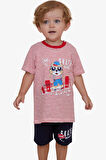 Breeze Girls & Boys Erkek Çocuk Şortlu Takım Çizgili Havalı Hayvancık Baskılı 1.5-5 Yaş, Kırmızı
